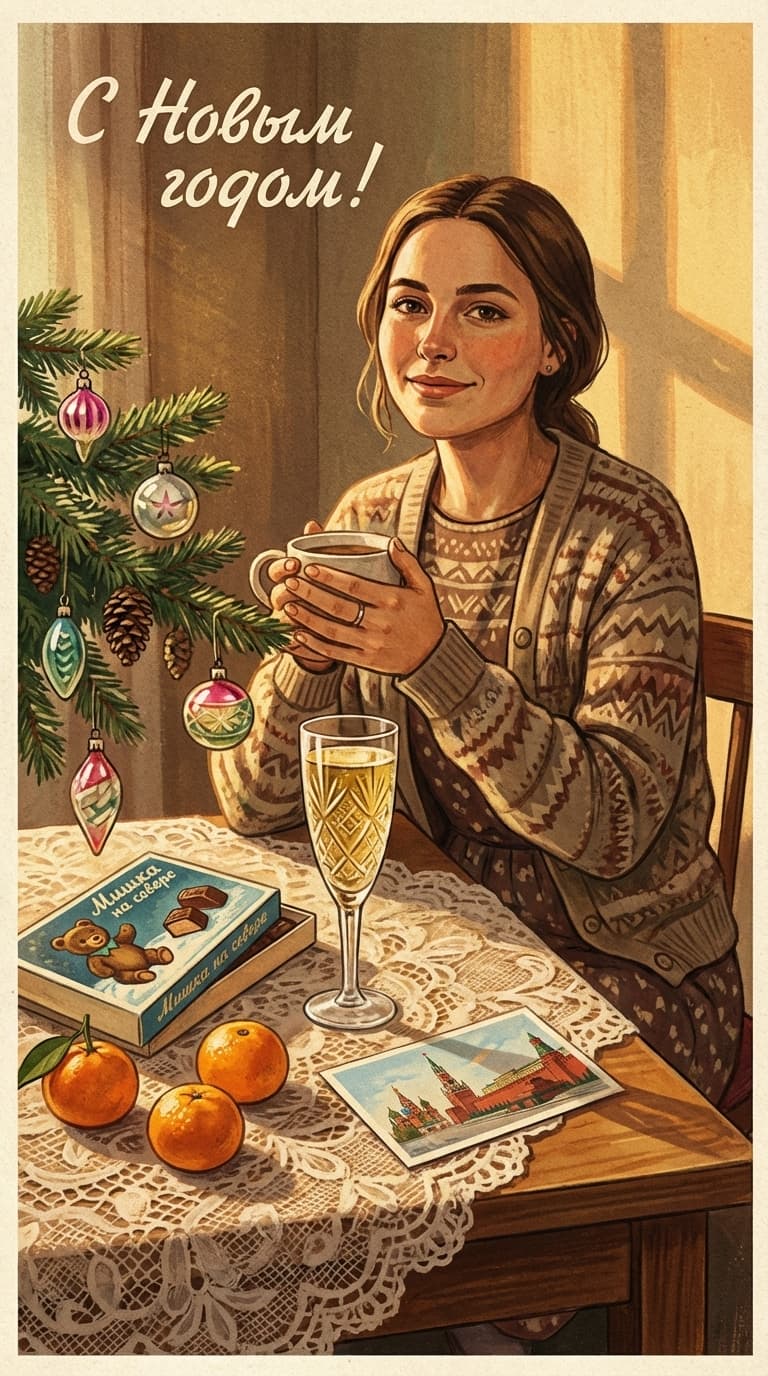 Как сделать новогоднюю открытку в стиле СССР с помощью нейросети: 30 готовых промптов