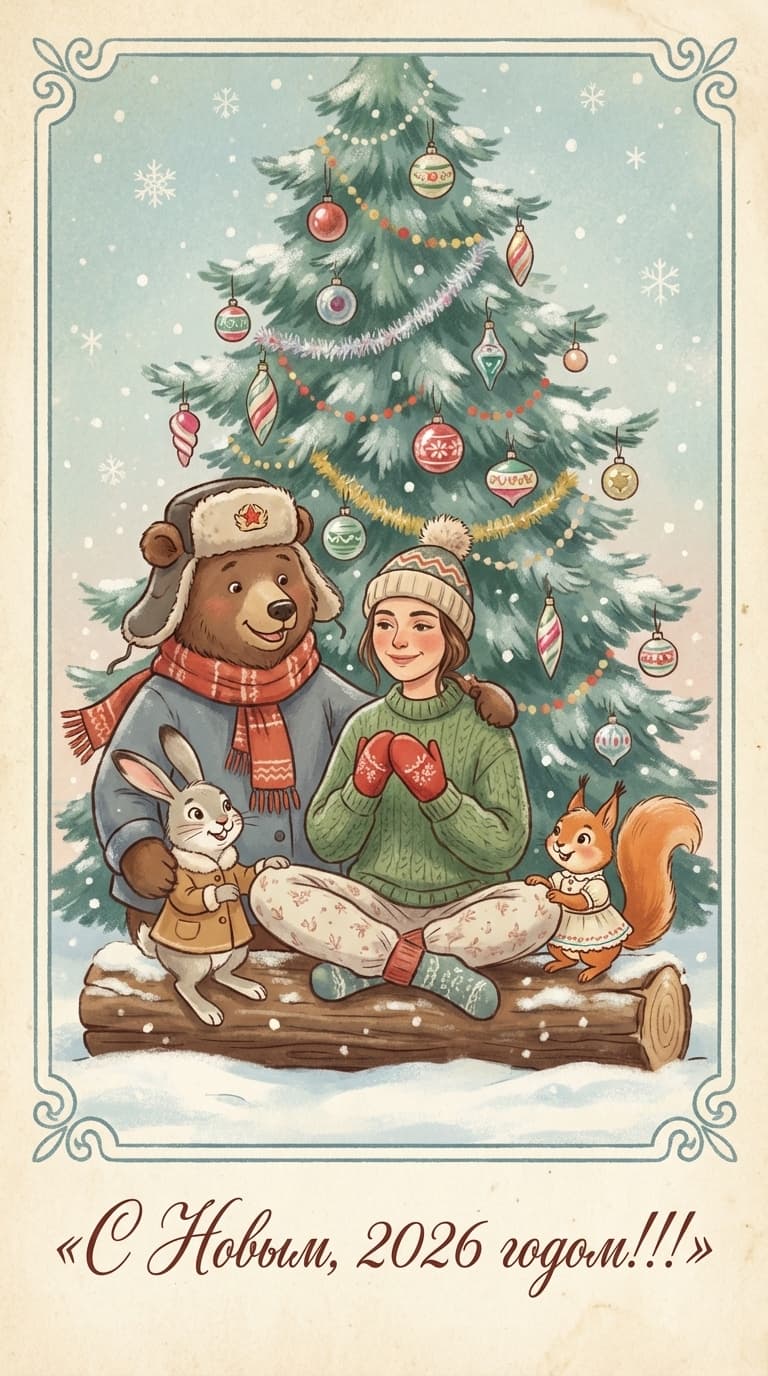 Как сделать новогоднюю открытку в стиле СССР с помощью нейросети: 30 готовых промптов