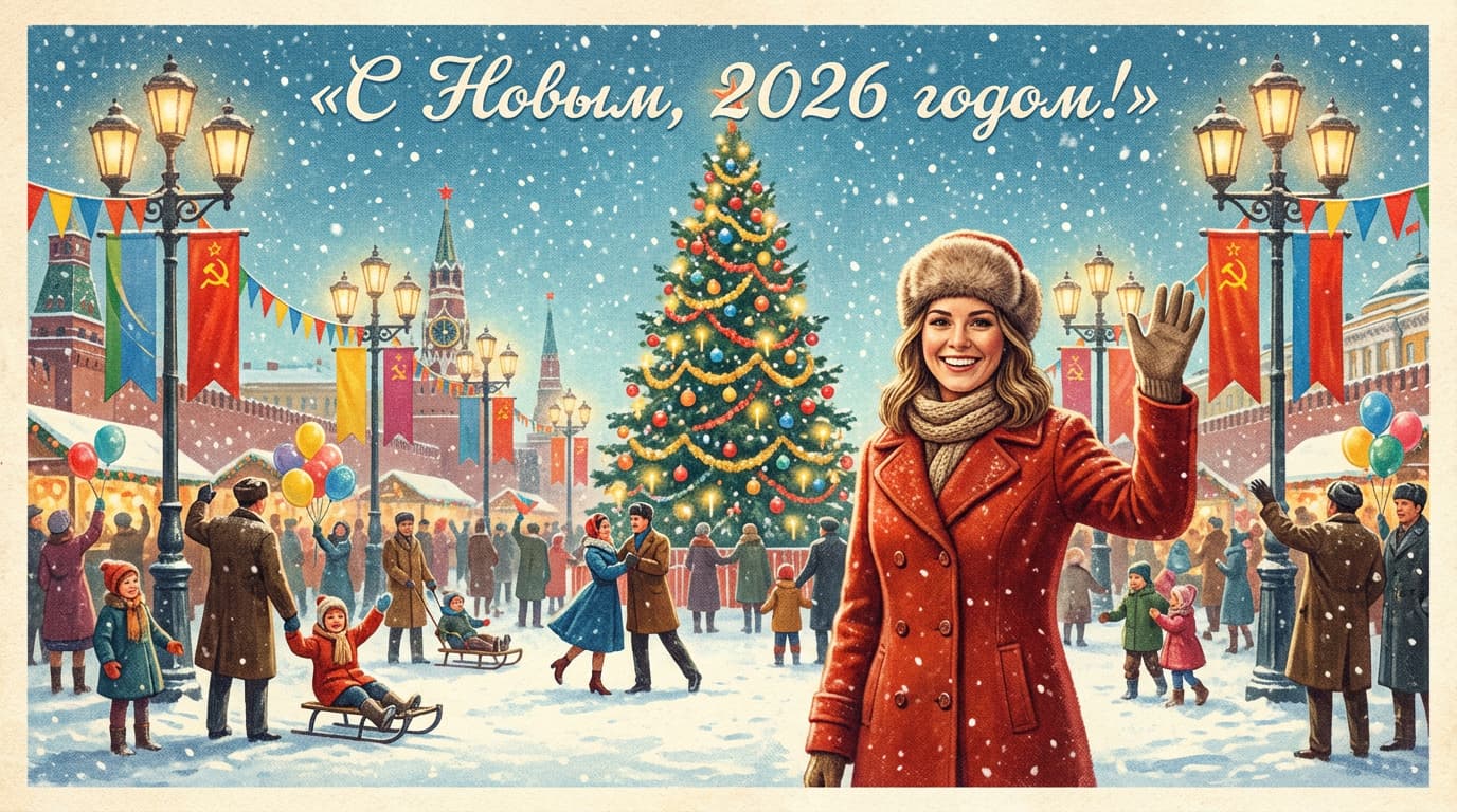 Как сделать новогоднюю открытку в стиле СССР с помощью нейросети: 30 готовых промптов