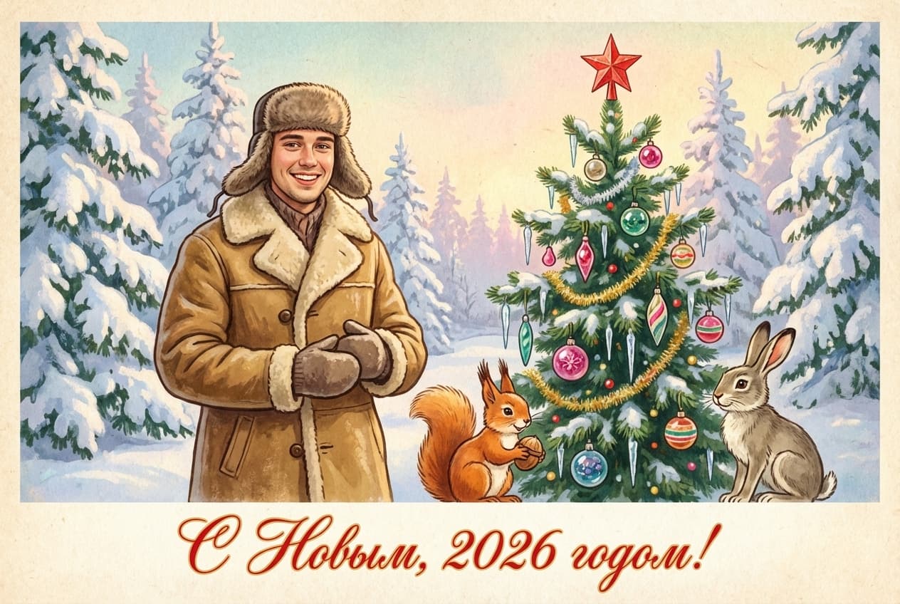 Как сделать новогоднюю открытку в стиле СССР с помощью нейросети: 30 готовых промптов